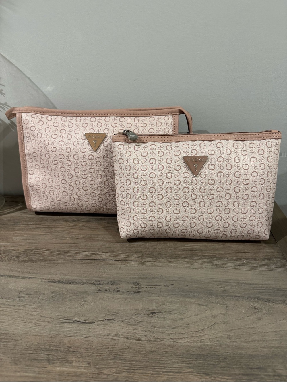 Guess Light Pink Monogram Cosmetic Pouch Duo